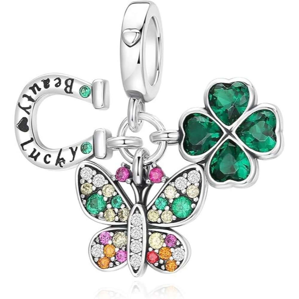 Butterfly Clover 925 Sterling Silver Charms Pendants Pandora